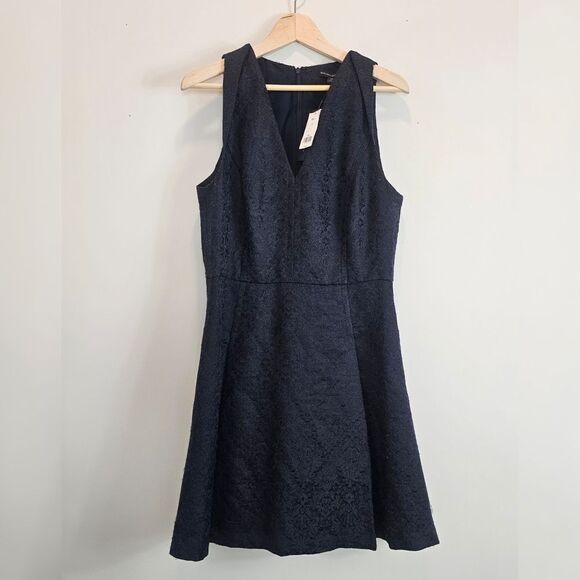 Banana Republic Dark Navy Blue Jacquard Pleated Cocktail Dress Size 12 NWT - Picture 6 of 11